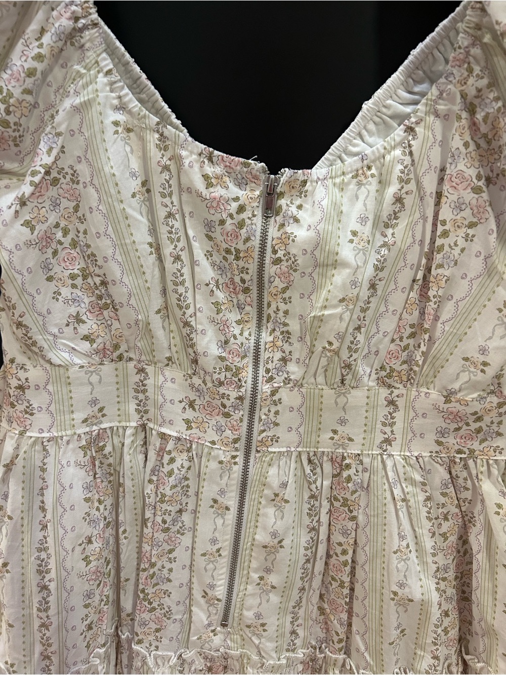 Floral Puff-Sleeve Tiered Mini Dress in Cream - Picture 3 of 7